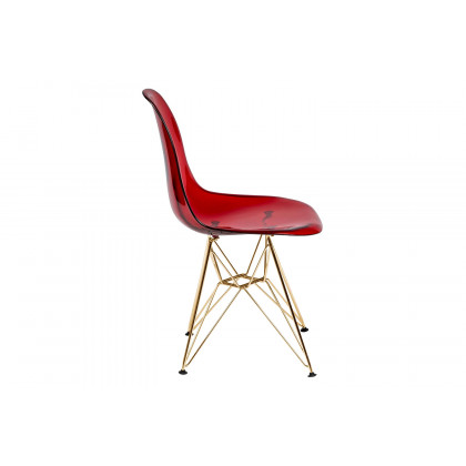LeisureMod Cresco Modern Molded Eiffel Side Dining Chair with Gold Base (Set Of 4) - Transparent/Red