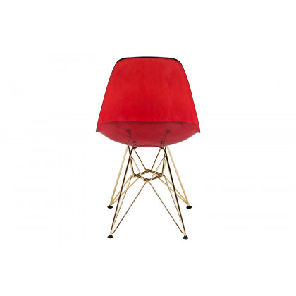 LeisureMod Cresco Modern Molded Eiffel Side Dining Chair with Gold Base (Set Of 4) - Transparent/Red