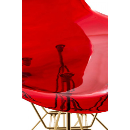 LeisureMod Cresco Modern Molded Eiffel Side Dining Chair with Gold Base (Set Of 4) - Transparent/Red