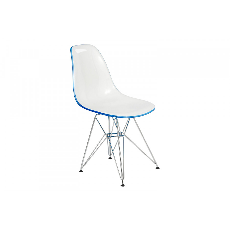 LeisureMod Cresco Molded Plastic Eiffel Side Chair with Chrome Legs - White/Blue