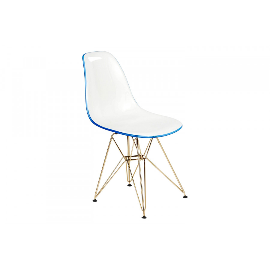 LeisureMod Cresco Modern Molded Eiffel Side Dining Chair with Gold Base - White/Blue