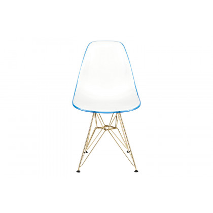 LeisureMod Cresco Modern Molded Eiffel Side Dining Chair with Gold Base - White/Blue