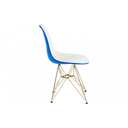 LeisureMod Cresco Modern Molded Eiffel Side Dining Chair with Gold Base - White/Blue