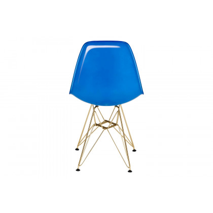 LeisureMod Cresco Modern Molded Eiffel Side Dining Chair with Gold Base - White/Blue
