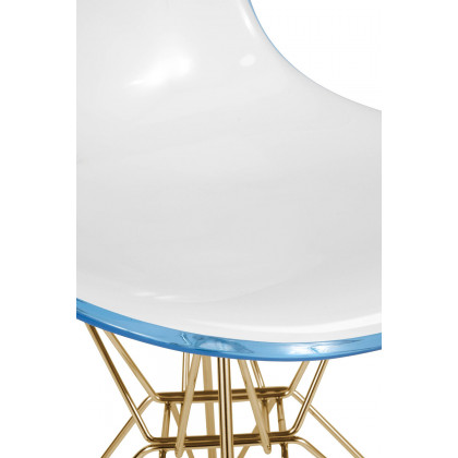 LeisureMod Cresco Modern Molded Eiffel Side Dining Chair with Gold Base - White/Blue