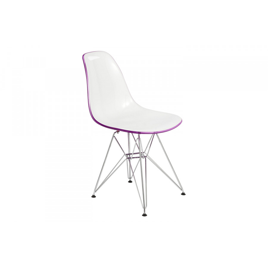 LeisureMod Cresco Molded Plastic Eiffel Side Chair with Chrome Legs - White/Purple