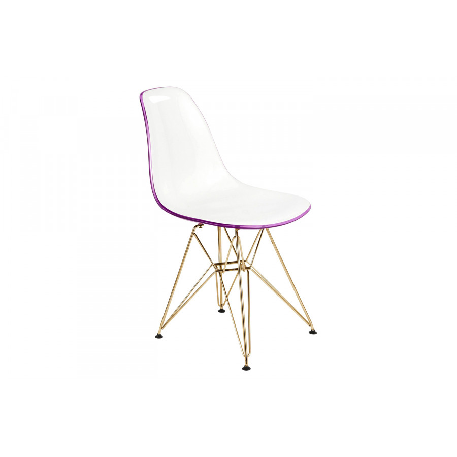 LeisureMod Cresco Modern Molded Eiffel Side Dining Chair with Gold Base - White/Purple
