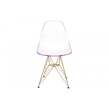 LeisureMod Cresco Modern Molded Eiffel Side Dining Chair with Gold Base - White/Purple