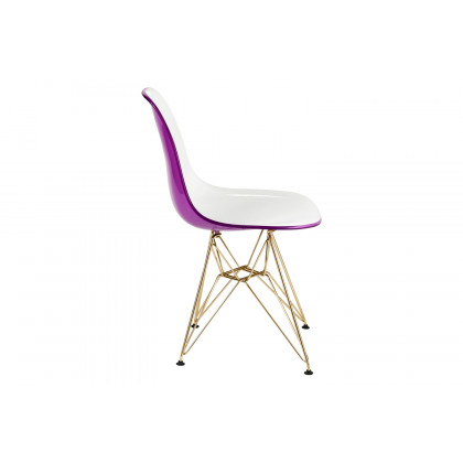 LeisureMod Cresco Modern Molded Eiffel Side Dining Chair with Gold Base - White/Purple