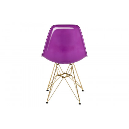 LeisureMod Cresco Modern Molded Eiffel Side Dining Chair with Gold Base - White/Purple
