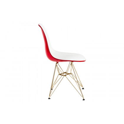 LeisureMod Cresco Modern Molded Eiffel Side Dining Chair with Gold Base - White/Red