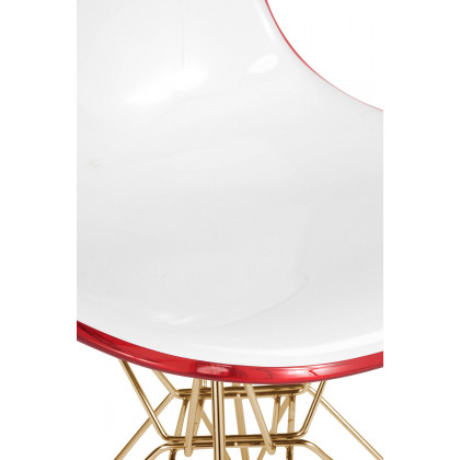 LeisureMod Cresco Modern Molded Eiffel Side Dining Chair with Gold Base - White/Red