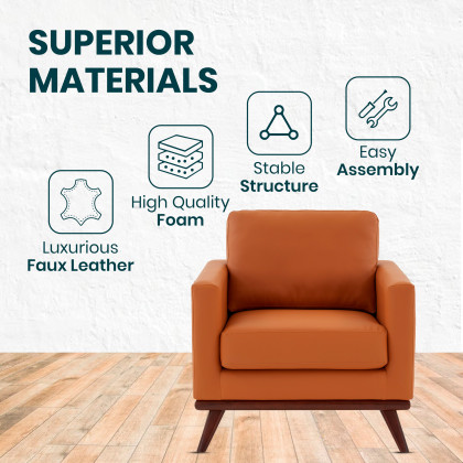 LeisureMod Chester Modern Leather Accent Arm Chair With Birch Wood Base - Cognac Tan