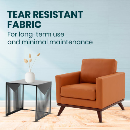 LeisureMod Chester Modern Leather Accent Arm Chair With Birch Wood Base - Cognac Tan