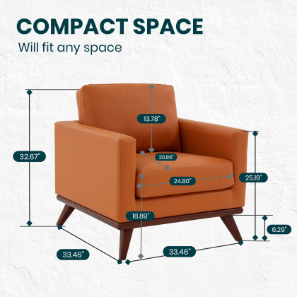 LeisureMod Chester Modern Leather Accent Arm Chair With Birch Wood Base - Cognac Tan