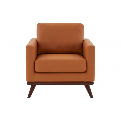 LeisureMod Chester Modern Leather Accent Arm Chair With Birch Wood Base - Cognac Tan