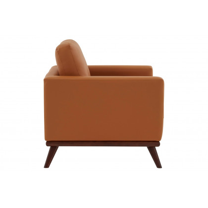 LeisureMod Chester Modern Leather Accent Arm Chair With Birch Wood Base - Cognac Tan