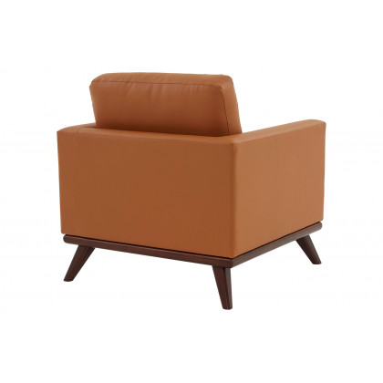 LeisureMod Chester Modern Leather Accent Arm Chair With Birch Wood Base - Cognac Tan