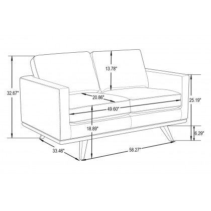 LeisureMod Chester Modern Leather Loveseat With Birch Wood Base - Black