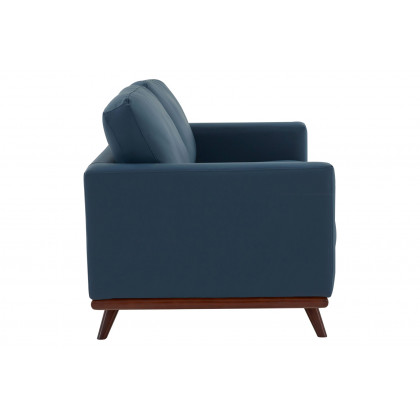 LeisureMod Chester Modern Leather Loveseat With Birch Wood Base - Navy Blue