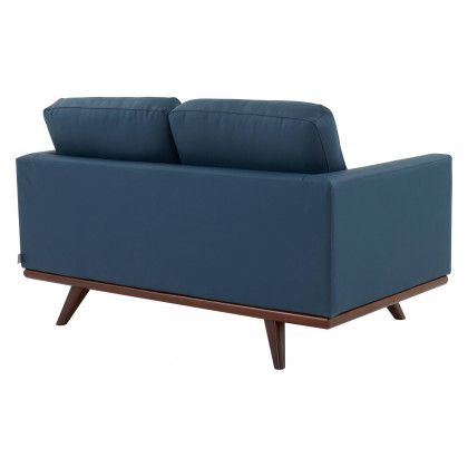 LeisureMod Chester Modern Leather Loveseat With Birch Wood Base - Navy Blue
