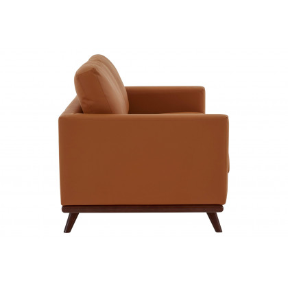 LeisureMod Chester Modern Leather Loveseat With Birch Wood Base - Cognac Tan