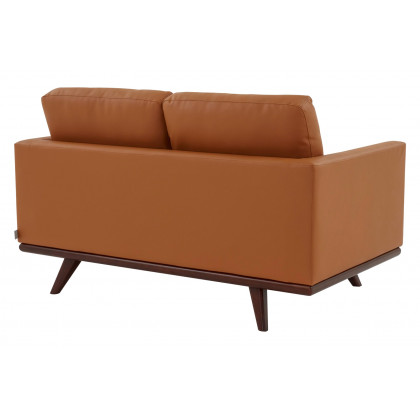 LeisureMod Chester Modern Leather Loveseat With Birch Wood Base - Cognac Tan