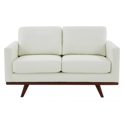 LeisureMod Chester Modern Leather Loveseat With Birch Wood Base - White
