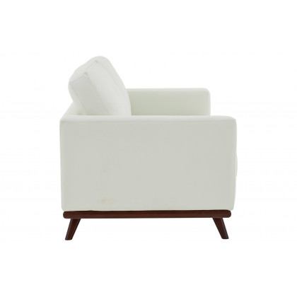 LeisureMod Chester Modern Leather Loveseat With Birch Wood Base - White