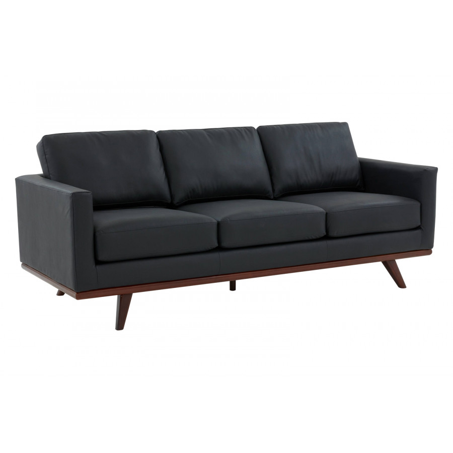 LeisureMod Chester Modern Leather Sofa With Birch Wood Base - Black