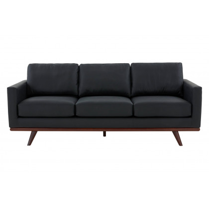 LeisureMod Chester Modern Leather Sofa With Birch Wood Base - Black
