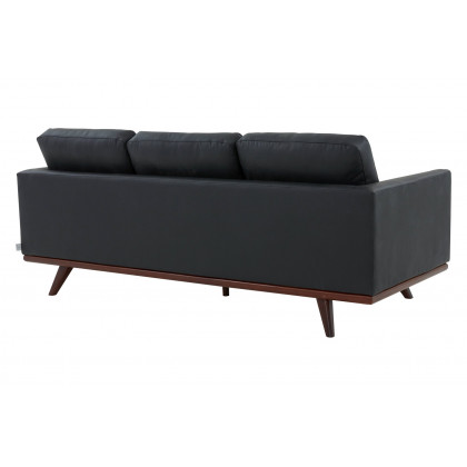 LeisureMod Chester Modern Leather Sofa With Birch Wood Base - Black