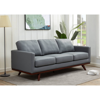 LeisureMod - Chester Modern Leather Sofa With Birch Wood Base