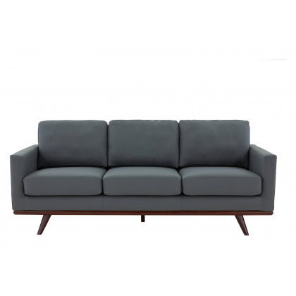 LeisureMod Chester Modern Leather Sofa With Birch Wood Base - Gray