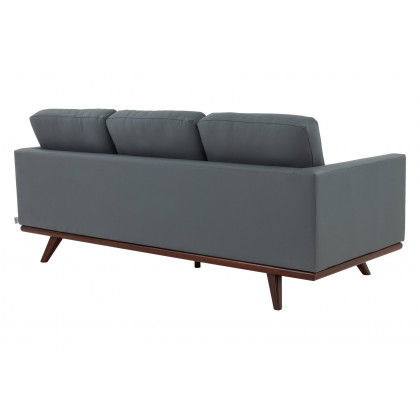 LeisureMod Chester Modern Leather Sofa With Birch Wood Base - Gray