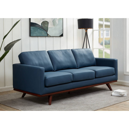LeisureMod Chester Modern Leather Sofa With Birch Wood Base - Navy Blue