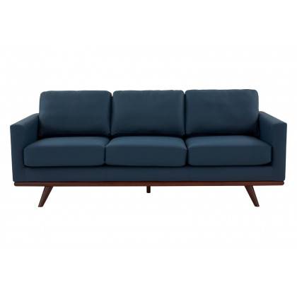 LeisureMod Chester Modern Leather Sofa With Birch Wood Base - Navy Blue