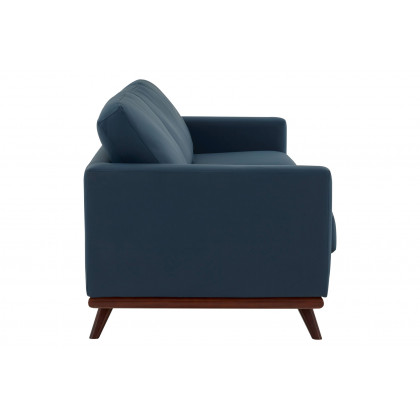 LeisureMod Chester Modern Leather Sofa With Birch Wood Base - Navy Blue