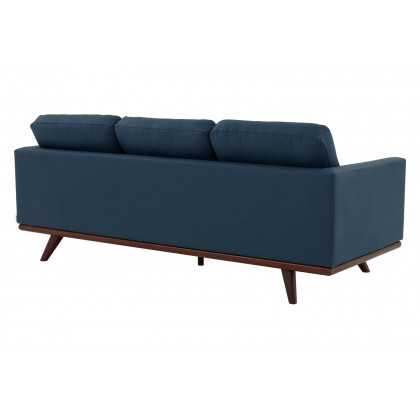 LeisureMod Chester Modern Leather Sofa With Birch Wood Base - Navy Blue