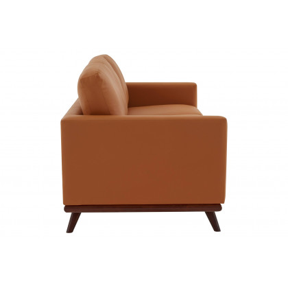 LeisureMod Chester Modern Leather Sofa With Birch Wood Base - Cognac Tan
