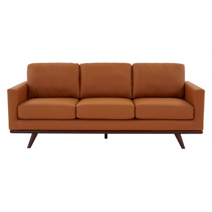 LeisureMod Chester Modern Leather Sofa With Birch Wood Base - Cognac Tan