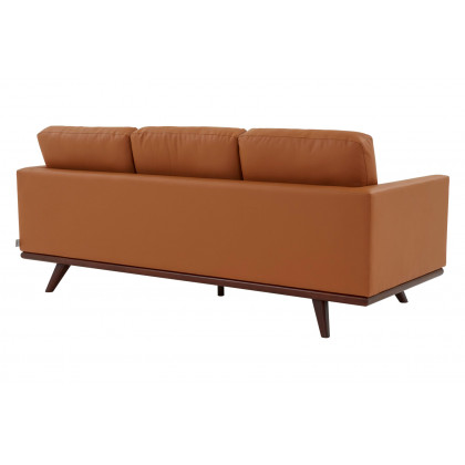 LeisureMod Chester Modern Leather Sofa With Birch Wood Base - Cognac Tan