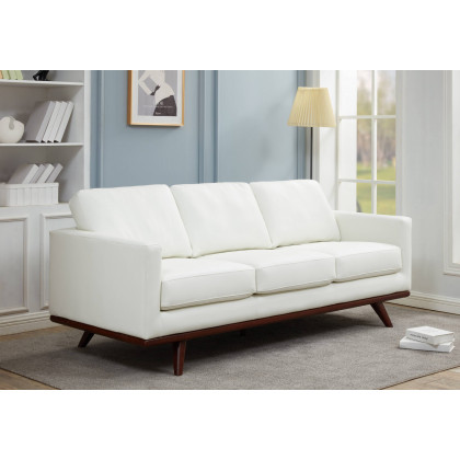 LeisureMod Chester Modern Leather Sofa With Birch Wood Base - White