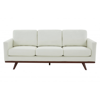 LeisureMod Chester Modern Leather Sofa With Birch Wood Base - White