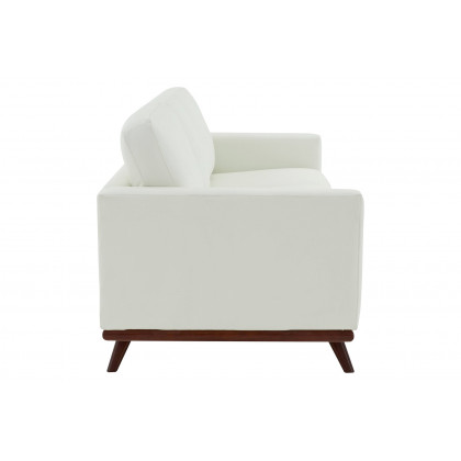 LeisureMod Chester Modern Leather Sofa With Birch Wood Base - White
