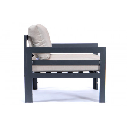 LeisureMod Chelsea Outdoor Patio Black Aluminum Armchairs with Cushions (Set Of 2) - Beige