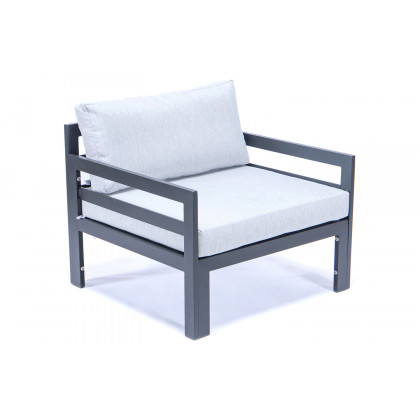 LeisureMod Chelsea Outdoor Patio Black Aluminum Armchairs with Cushions (Set Of 2) - Light Gray
