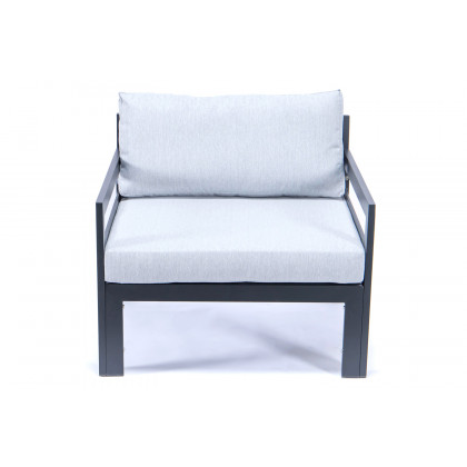 LeisureMod Chelsea Outdoor Patio Black Aluminum Armchairs with Cushions (Set Of 2) - Light Gray
