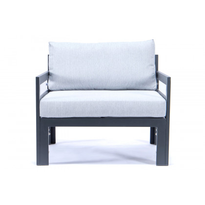 LeisureMod Chelsea Outdoor Patio Black Aluminum Armchairs with Cushions (Set Of 2) - Light Gray