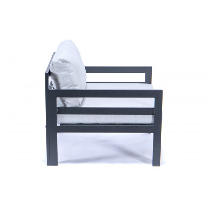 LeisureMod Chelsea Outdoor Patio Black Aluminum Armchairs with Cushions (Set Of 2) - Light Gray